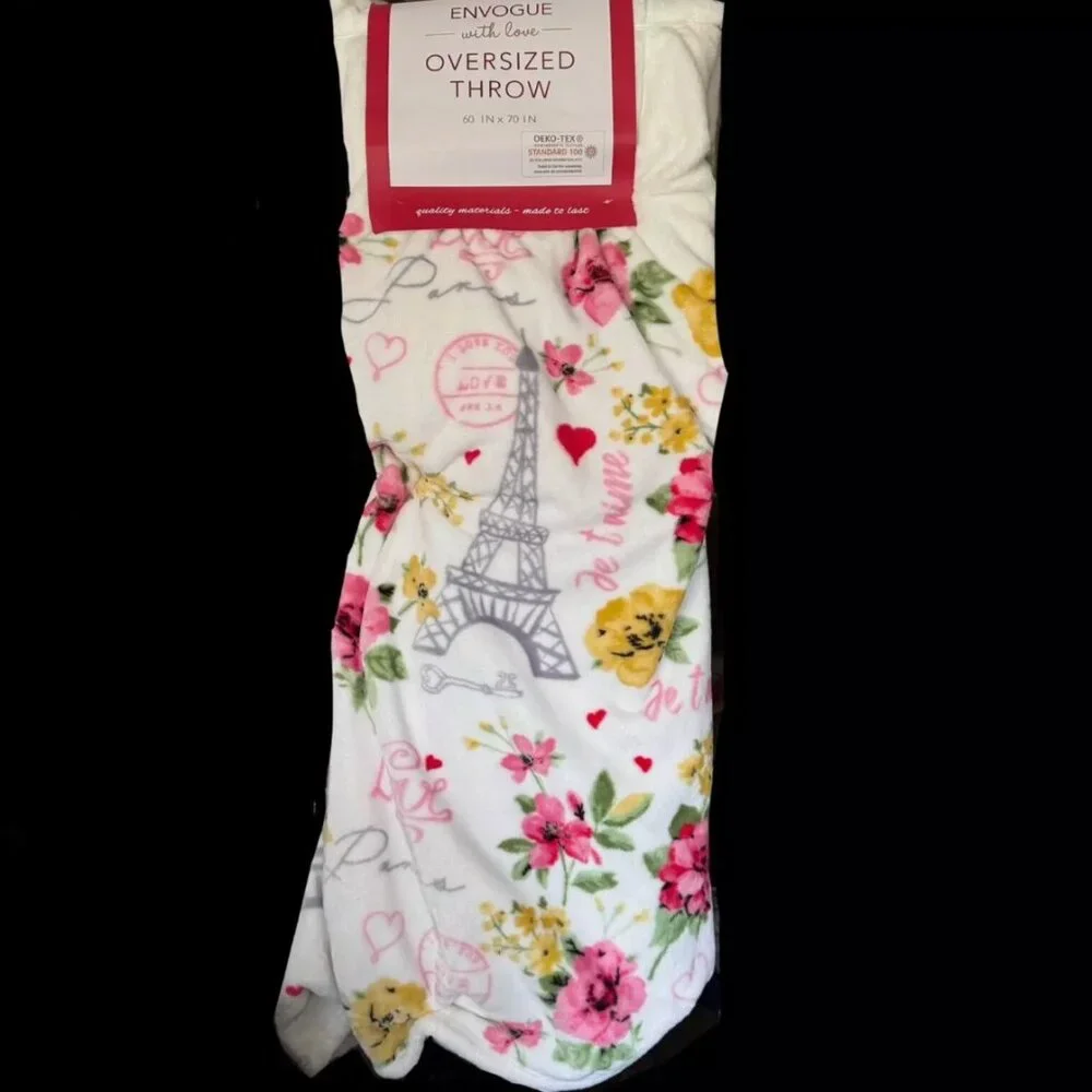 Envogue Paris Throw Blanket Eiffel Tower Floral Je t'aime Love Key Hearts 60x70